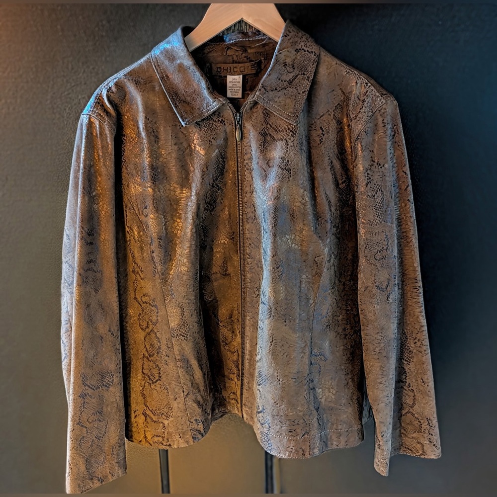 Chico’s Genuine Leather Jacket  Women’s Large Chico’s Size 2 Coffee Brown Base